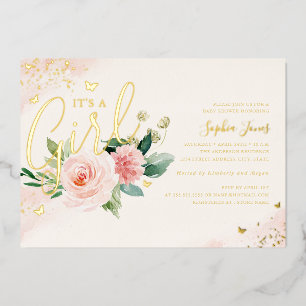 Invitation En Aluminium Bain de bébé fille Rose Or C'est Une Fille