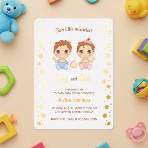 Invitation En Aluminium Bain de bébé jumeaux garçon fille