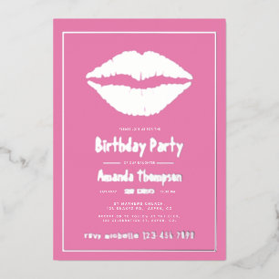 Invitation En Aluminium Baiser de lèvres d'anniversaire rose et or