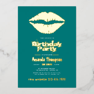 Invitation En Aluminium Baiser de lèvres d'anniversaire sarcelle et or
