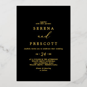 Invitation En Aluminium Baisse en or délicate Mariage Décontracté noir