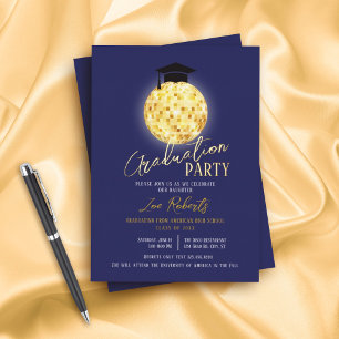 Invitation En Aluminium Bal de fin d'études boule disco et casquette
