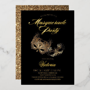 Invitation En Aluminium Bal de masques noir et or 