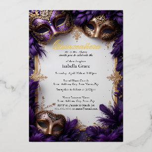 Invitation En Aluminium Bal Masqué Quinceañera Royal Baroque Violet