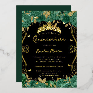 Invitation En Aluminium Balayage vert Quinceanera Florale