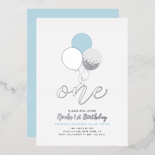 Invitation En Aluminium Ballons bleu et argent Un 1er garçon fête d'annive