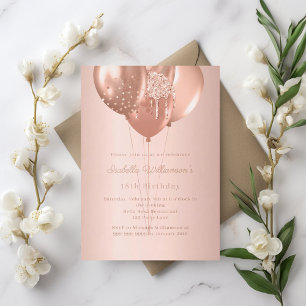 Invitation En Aluminium Ballons en or rose luxe anniversaire 