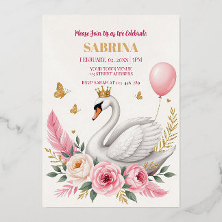 Invitation En Aluminium Balloon rose Swan Princesse Balloon Anniversaire