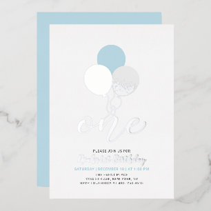 Invitation En Aluminium Balloons Bleus et Argentés pour la 1ère Fête d'Ann