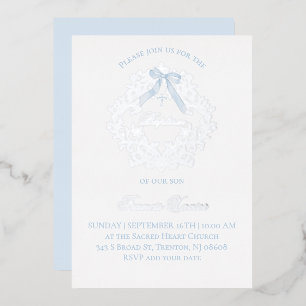 Invitation En Aluminium baptême bébé garçon couronne argentée