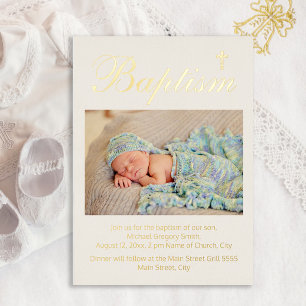 Invitation En Aluminium Baptême bébé Photo Croix religieuse