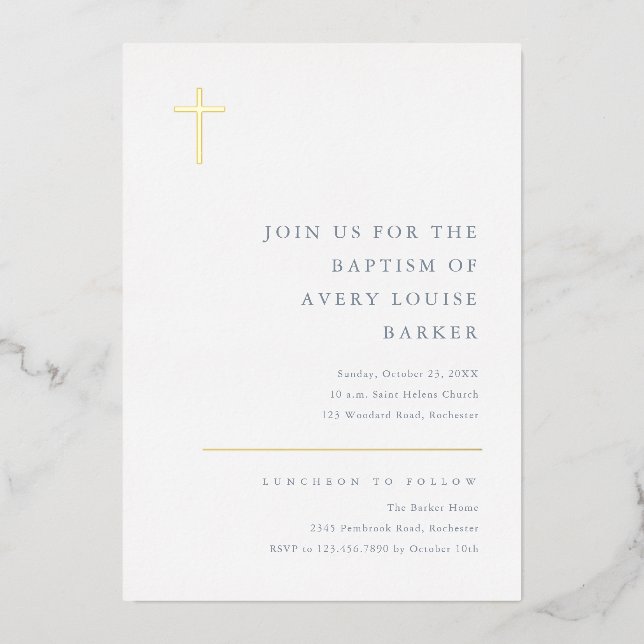 Invitation En Aluminium Baptême de Croix d'or minimal moderne (Recto)