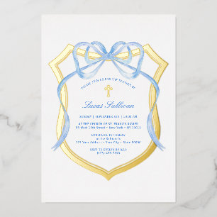 Invitation En Aluminium Baptême de la crête d'or bleu clair
