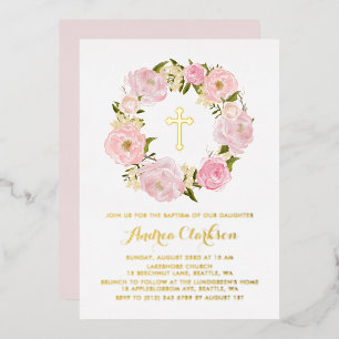 Invitation En Aluminium Baptême de la petite fille de la couronne florale