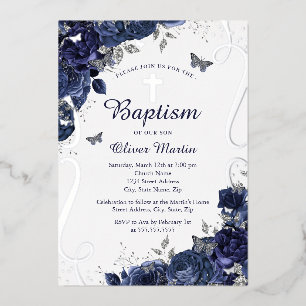 Invitation En Aluminium Baptême de papillon floral de la Marine