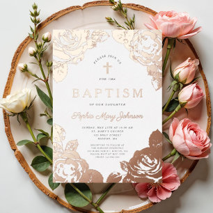 Invitation En Aluminium Baptême élégant floral rose gold fille