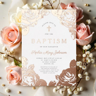 Invitation En Aluminium Baptême élégant floral rose gold fille