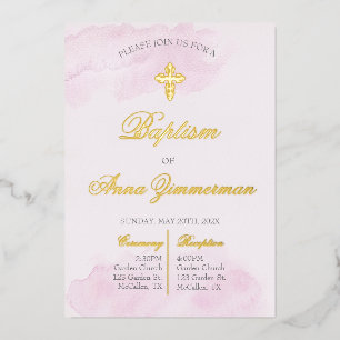 Invitation En Aluminium Baptême fille en feuille d'or