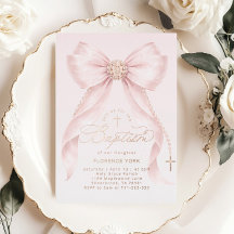 Baptême Fille Rose Pâle Ruban Doré Chrétien