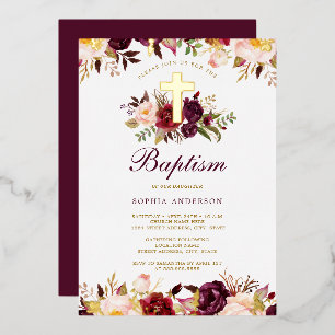 Invitation En Aluminium Baptême floral d'or de Bourgogne