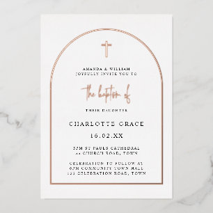 Invitation En Aluminium Baptême Minimaliste Arche Moderne Rose Or Réel