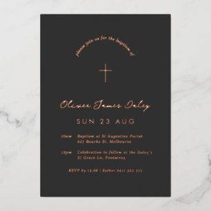 Invitation En Aluminium Baptême minimaliste noir Christening Cross Invitat