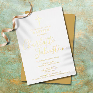 Invitation En Aluminium Baptême moderne Christening Élégante Signature Or