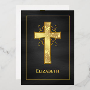 Invitation En Aluminium Baptême noir et or ou Filigree Christening