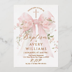 Invitation En Aluminium Baptême or et rose floral Boy Boy Elegant