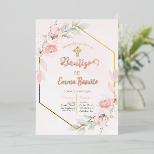 Invitation En Aluminium Baptême rose rousse fille
