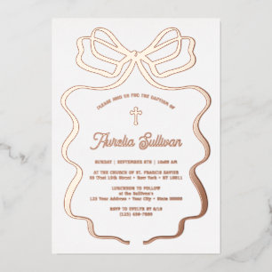 Invitation En Aluminium Baptême simple Rose Gold Bow