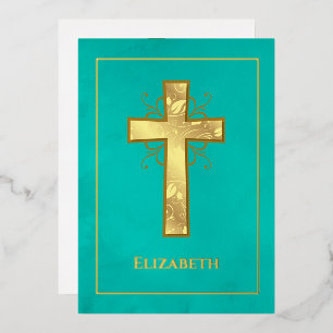 Invitation En Aluminium Baptême Turquoise et Or / Fluidité Christening