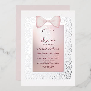 Invitation En Aluminium Baptême vintage de la ceinture rose