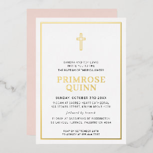 Invitation En Aluminium BAPTISM moderne élégant croix rousse or rose