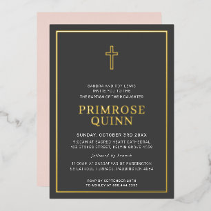 Invitation En Aluminium BAPTISME moderne minimaliste transfrontalier rose