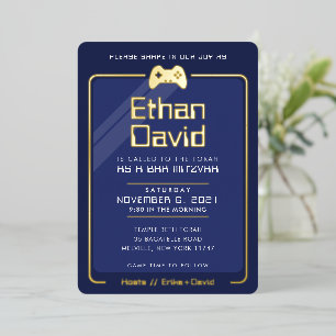Invitation En Aluminium BAR MITZVAH cool moderne jeux contrôles marine ble