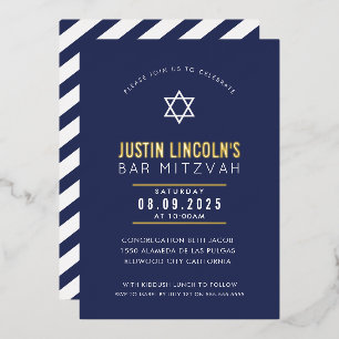 Invitation En Aluminium BAR MITZVAH étoile simple moderne minimaliste bleu