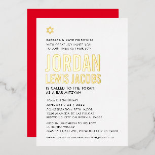 Invitation En Aluminium BAR MITZVAH moderne minimal bodl type noir or