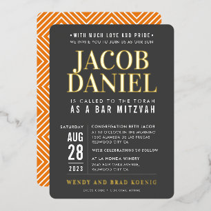 Invitation En Aluminium BAR MITZVAH moderne minimaliste gras garçon gris o