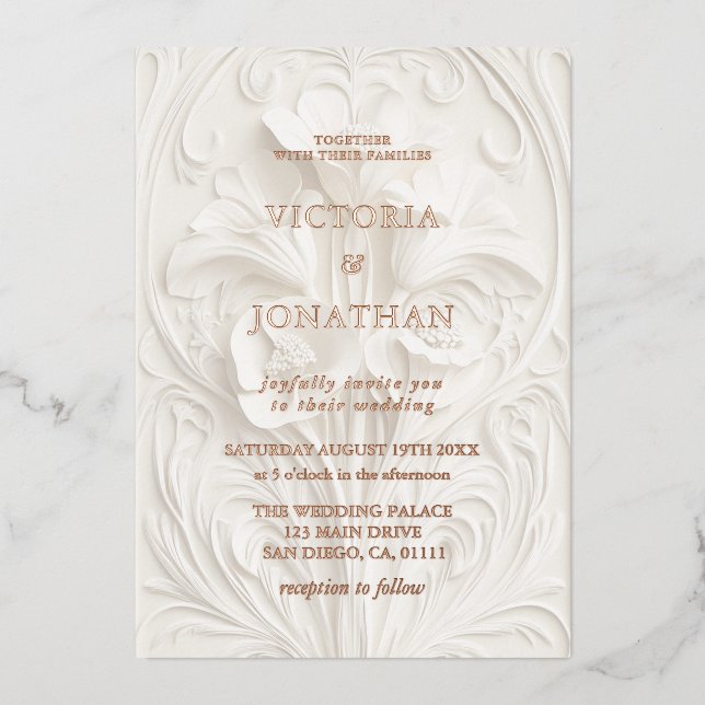 Invitation En Aluminium Barocco Floral Mariage (Recto)