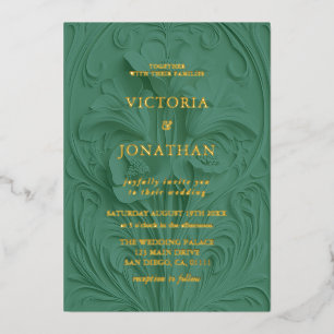 Invitation En Aluminium Baroque Floral Mariage Vert 