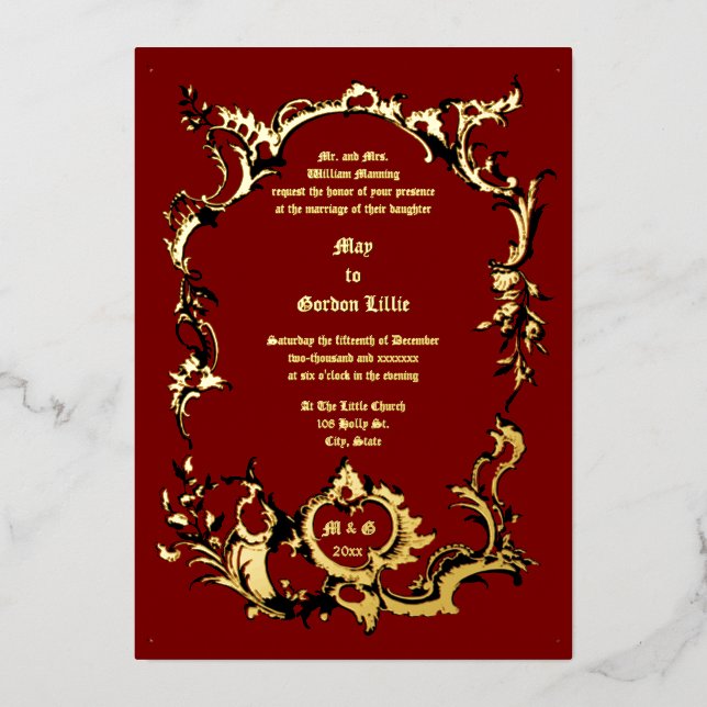 Invitation En Aluminium Baroque Rococo Rocaille Frontière du 18ème siècle (Recto)