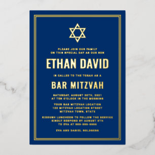 Invitation En Aluminium Barre bleu foncé mitzvah étoile de David or ou arg