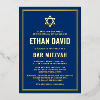 Invitation En Aluminium Barre bleu foncé mitzvah étoile de David or ou arg
