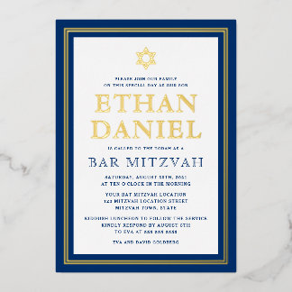 Invitation En Aluminium Barre d'or bleu marine mitzvah Étoile de David
