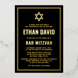 Invitation En Aluminium Barre noire mitzvah étoile de David or ou argent