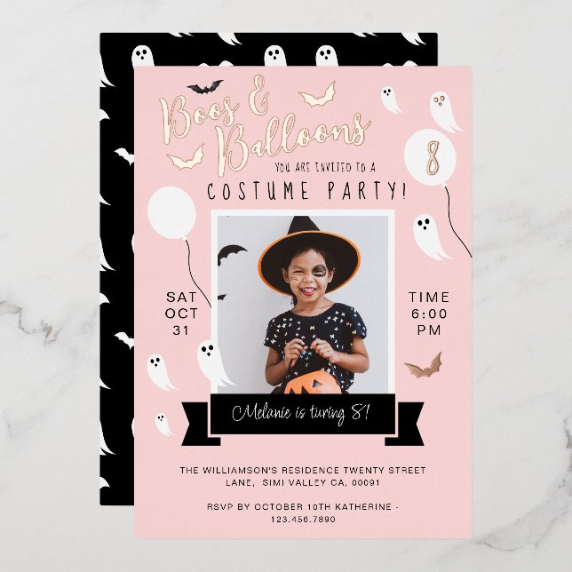 Invitation En Aluminium Bat & Fantôme Costume d'Halloween Anniversaire Pho (Recto/Verso)