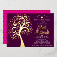 Bat mitzvah Bourgogne Arbre de Vie Script Véritabl