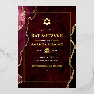 Invitation En Aluminium Bat mitzvah d'agate de Bourgogne et de Gold Faux