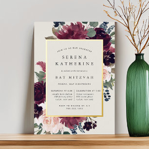 Invitation En Aluminium Bat mitzvah de fleurs de prune